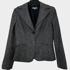 Ann Taylor Gray Black Virgin Wool 2 Button Cropped Blazer 4 Academia Career